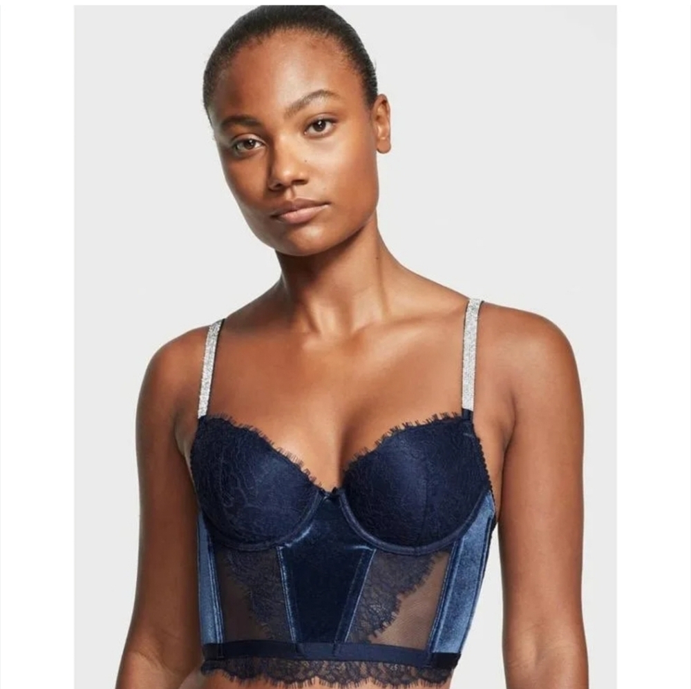 Victoria's Secret Dream Angels Lace & Velvet Shine Strap Corset Bra